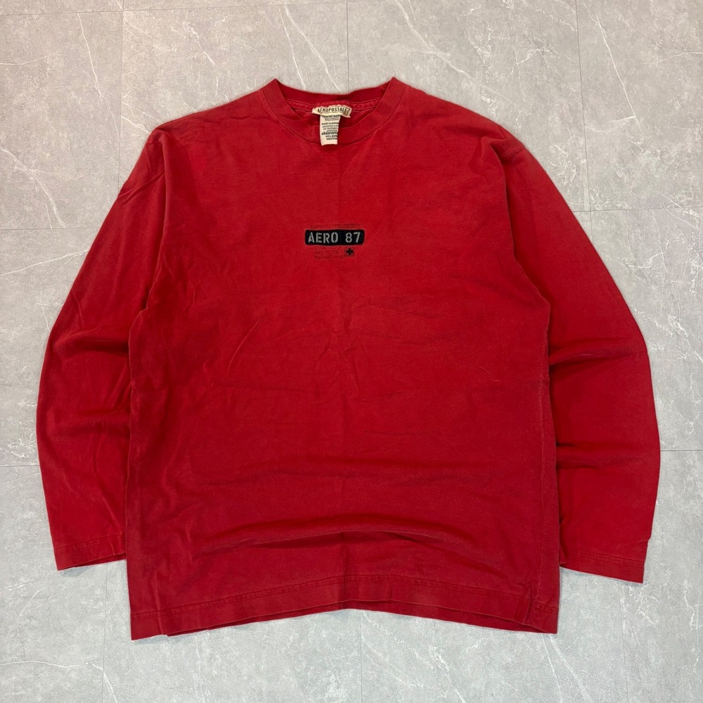 Y2K Aeropostale Mens Red Long Sleeve‎ Aero 87 Graphic T-Shirt Medium